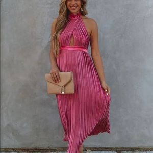 Vici pleated halter midi dress in rose